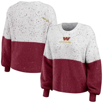 Shop Wear By Erin Andrews White/burgundy Washington Commanders Lighweight Modest Crop Color-block Pullov