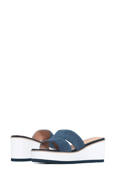 Shop Nydj Raizu Platform Wedge Slide Sandal In Navy