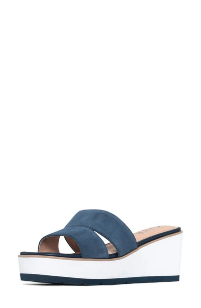 Shop Nydj Raizu Platform Wedge Slide Sandal In Navy