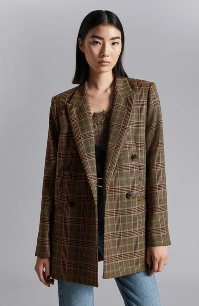 Shop & Other Stories Plaid Oversize Wool Blazer In Brown Check Lilacgreen Stripes