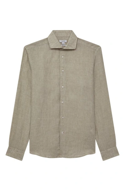 Shop Reiss Ruban Linen Button-up Shirt In Stone Melange