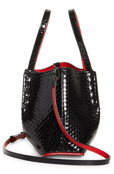 Shop Christian Louboutin Mini Cabarock Snakeskin Embossed Patent Leather Tote In Bk01 Black