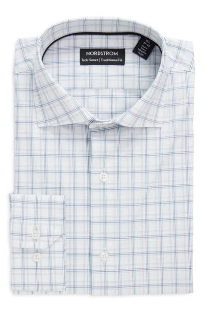 Shop Nordstrom Simone Tech-smart Traditional Fit Plaid Cotton Blend Dress Shirt In White - Blue Simone Plaid