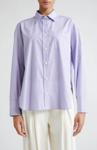 Shop Maria Mcmanus Oversize Organic Cotton Button-up Shirt In Lilac Stripe