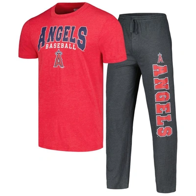 Shop Concepts Sport Charcoal/red Los Angeles Angels Meter T-shirt & Pants Sleep Set