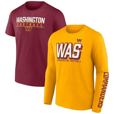 Shop Fanatics Branded Gold/burgundy Washington Commanders Two-pack T-shirt Combo Set