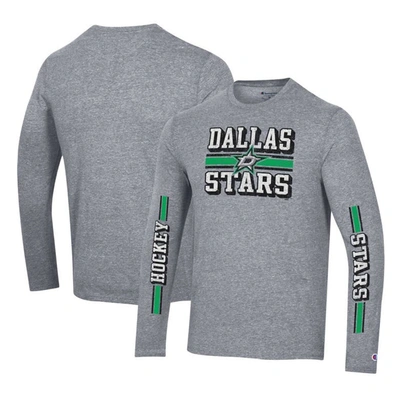 Shop Champion Heather Gray Dallas Stars Tri-blend Dual-stripe Long Sleeve T-shirt