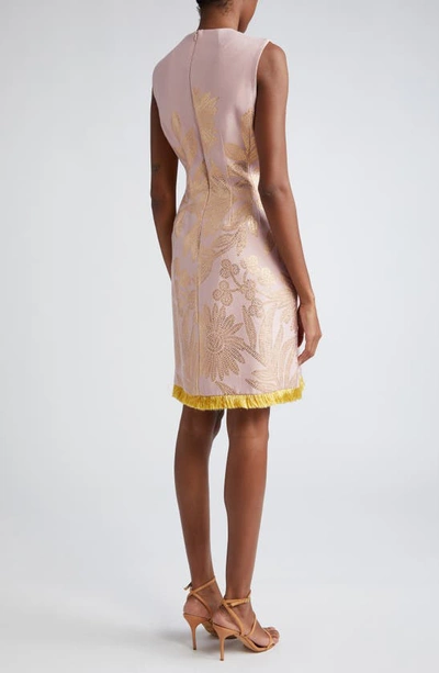 Shop Lela Rose Embroidered Fringe Sleeveless Dress In Blush