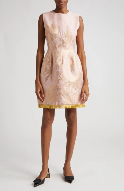 Shop Lela Rose Embroidered Fringe Sleeveless Dress In Blush