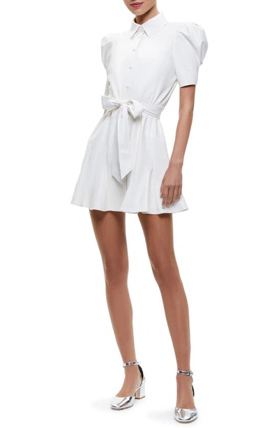 Shop Alice And Olivia Lurlene Puff Sleeve Faux Leather Minidress In Off White