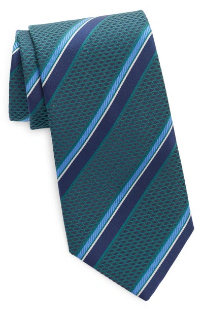 Shop Canali Stripe Silk Jacquard Tie In Green