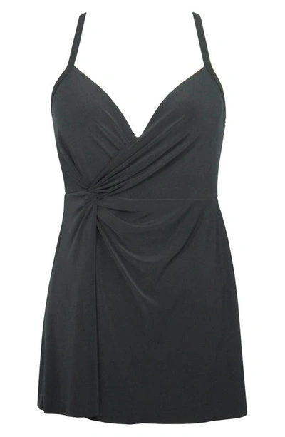 Miraclesuit Solid Criss-cross Underwire Tankini Top D-ddd Cups In Black