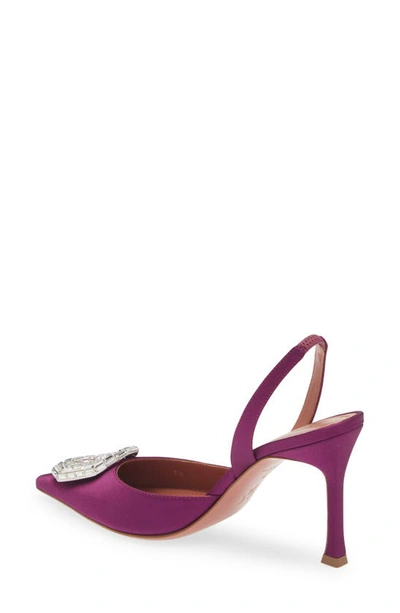 Shop Amina Muaddi Camelia Crystal Buckle Pointed Toe Slingback Pump In Amethyst