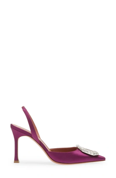 Amina Muaddi Camelia Crystal Buckle Pointed Toe Slingback Pump In Amethyst