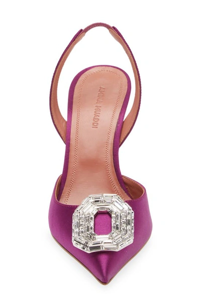 Amina Muaddi Camelia Crystal Buckle Pointed Toe Slingback Pump In Amethyst