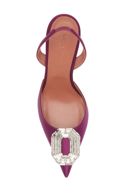 Amina Muaddi Camelia Crystal Buckle Pointed Toe Slingback Pump In Amethyst