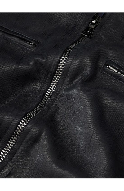 Shop John Varvatos Slim Fit Corded Leather Jacket In Twilight Blue