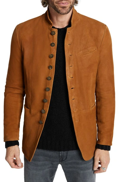 Shop John Varvatos Notch Collar Suede Jacket In Light Ochre Brown