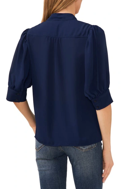 Cece Puff Sleeve Crepe Button-up Shirt In Classic Navy
