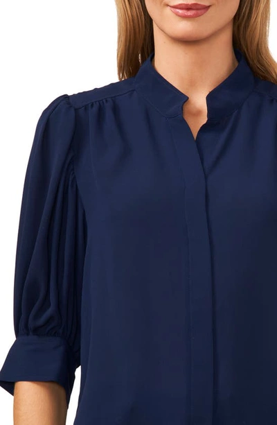 Cece Puff Sleeve Crepe Button-up Shirt In Classic Navy