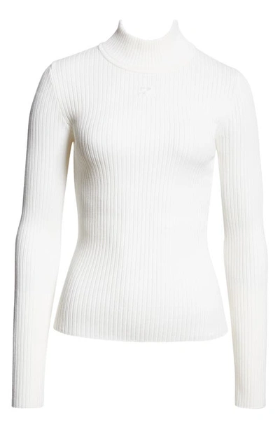 Shop Courrèges Mock Neck Rib Sweater In Heritage White