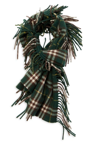 Shop Burberry Check Fringed Cashmere Scarf In Ivy