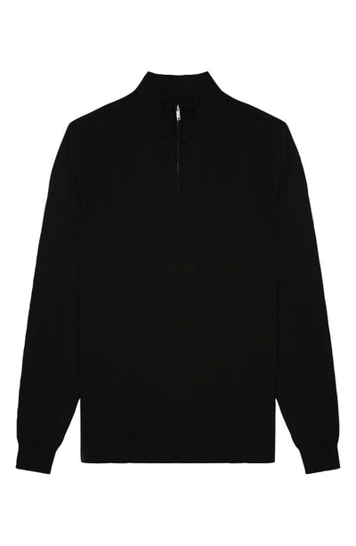 Reiss Blackhall Wool Funnel Neck Half Zip Pullover In Black