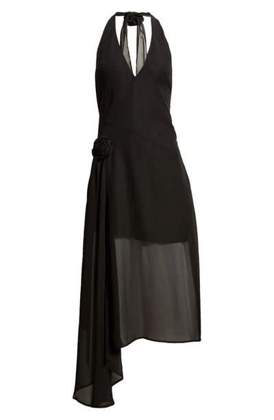 Shop Something New Cleo Halter Chiffon Dress In Black