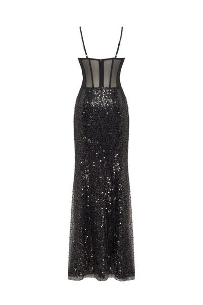 Milla Sensational Black Maxi On Spaghetti Straps Covered In Sequins, Smoky Quartz In Black