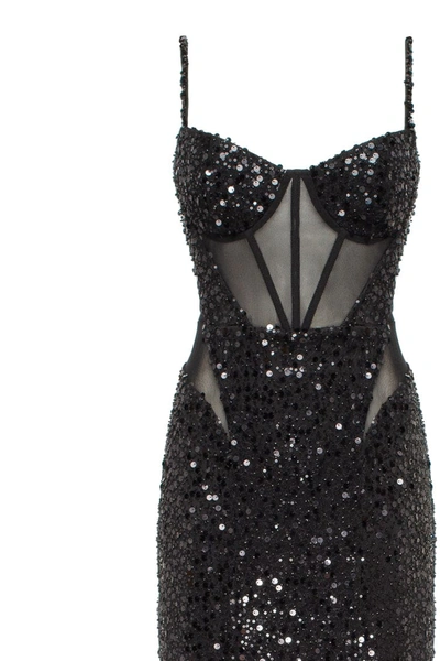 Milla Sensational Black Maxi On Spaghetti Straps Covered In Sequins, Smoky Quartz In Black