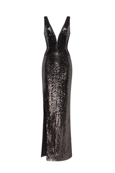 Shop Milla Dazzling Fully Sequined Black Maxi Dress, Smoky Quartz