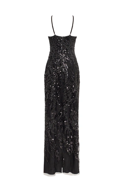 Milla Cut-out Halterneck Black Maxi Covered In Sequins In Black