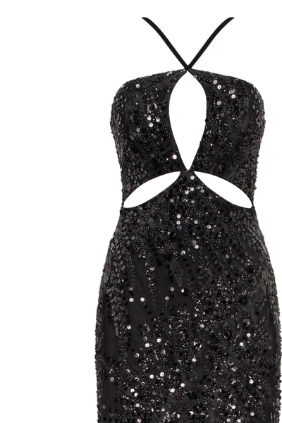 Milla Cut-out Halterneck Black Maxi Covered In Sequins In Black