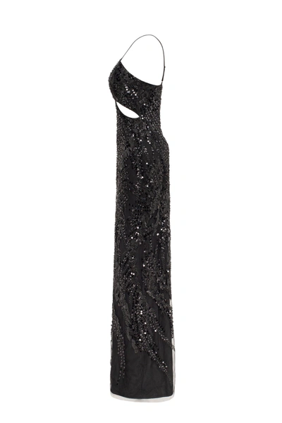Milla Cut-out Halterneck Black Maxi Covered In Sequins In Black