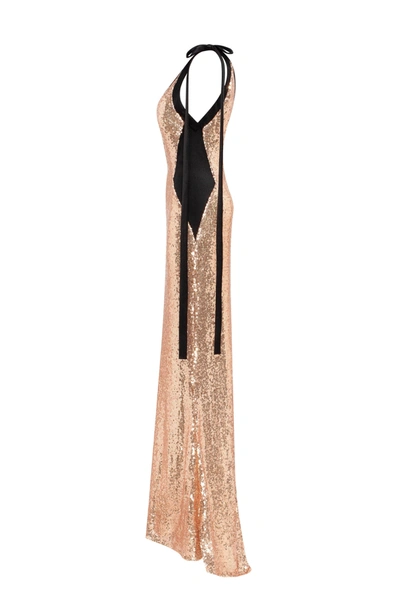 Shop Milla Bizzare Fully Sequined Tie-straps Gold Maxi Dress, Smoky Quartz In Golden Rose