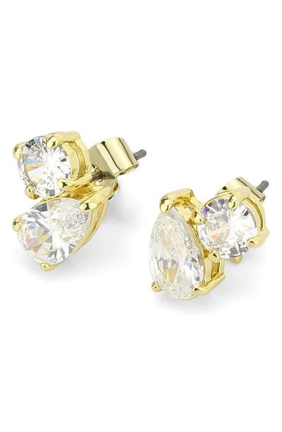Shop Covet Cubic Zirconia Duo Stone Earrings In Clear