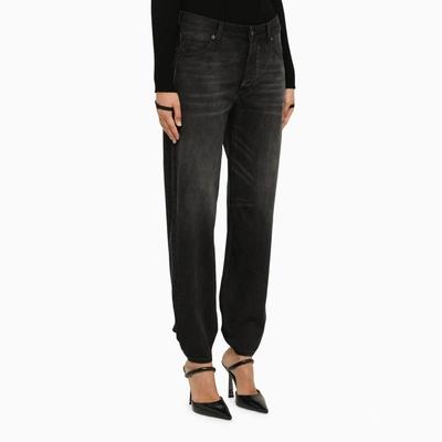 Darkpark Boyfriend Jeans With Ankle Ties And Faded Effect In Brown