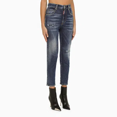 Shop Dsquared2 Blue Skinny Jeans With Wear