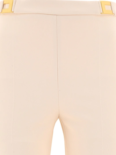 Shop Elisabetta Franchi Crêpe Straight Fit Trousers With Logo Plaques