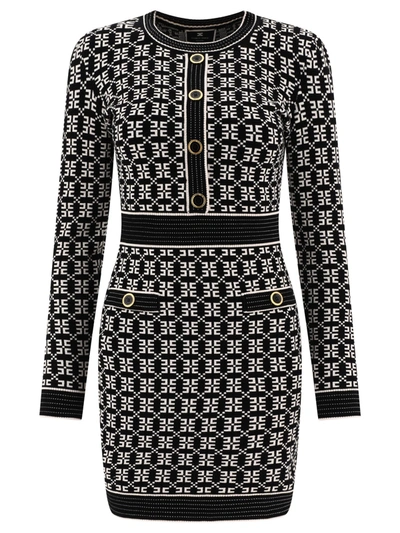 Shop Elisabetta Franchi Dress In Jacquard Knit With Logo