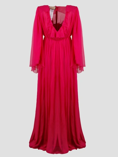 Shop Gucci Chiffon Silk Dress In Pink & Purple