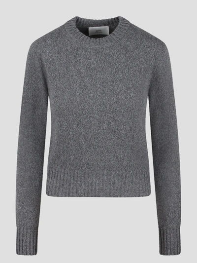 Shop Ami Alexandre Mattiussi Ami De Coeur Cashmere Sweater In Grey