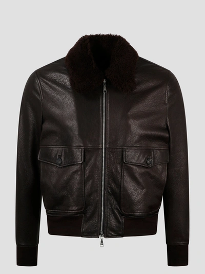 Shop Tagliatore Jordan Leather Shearling Jacket In Brown