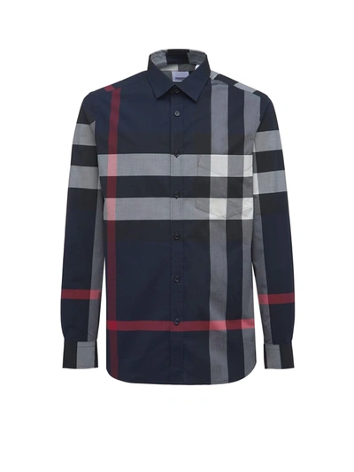 Shop Burberry Summerton Casual Shirts In Navy Ip Check