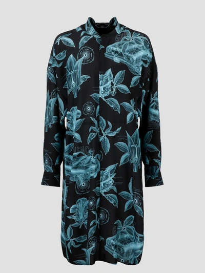 Shop Givenchy Floral Schematics Shirt Dress In Black