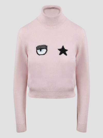 Shop Chiara Ferragni Eyestar Crop Sweater In Pink & Purple