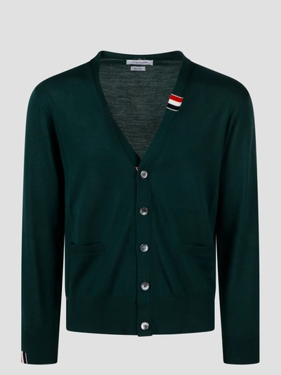 Shop Thom Browne Rwb Stripe Fine Merino Wool Cardigan In Green