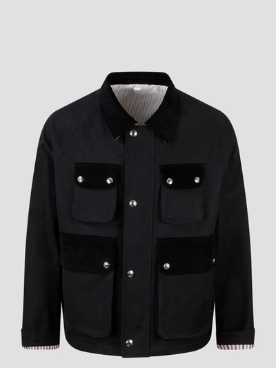 Shop Thom Browne Selvedge Denim Relaxed Field Jacket In Black