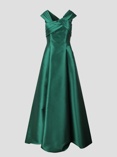 Shop Alberta Ferretti Pleats Mikado Dress In Green