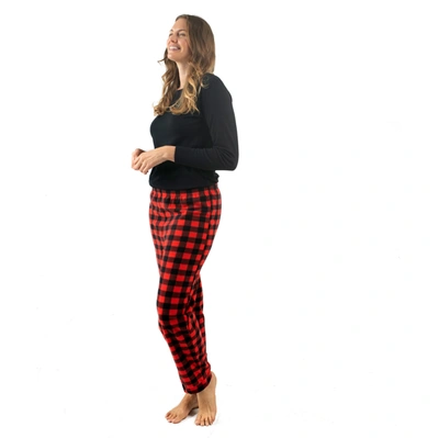 Shop Leveret Christmas Womens Cotton Top And Fleece Pant Pajamas Plaid In Black